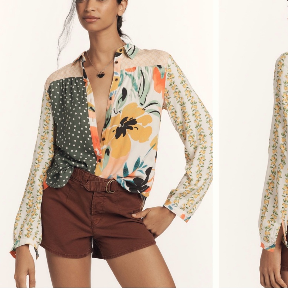 Anthropologie Multicolor Floral Button Down Shirt